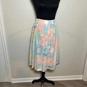 Vintage Pastel Patchwork Midi Skirt | Elastic Waist | Pockets | 90s Cottagecore